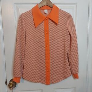 Vintage Orange Geometric Button-Down Shirt
